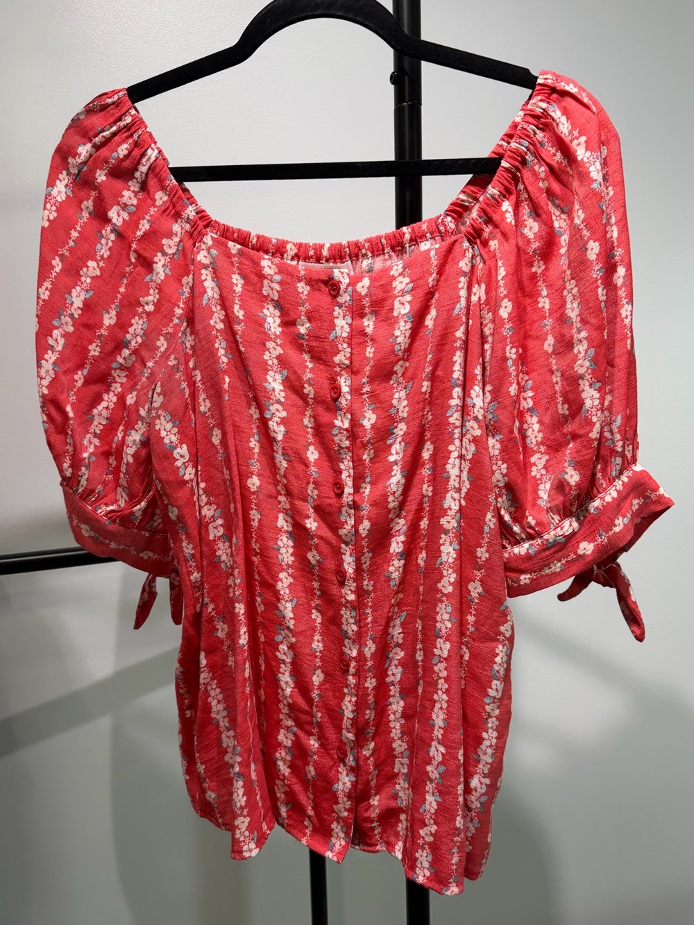 Women’s Coral colored Floral Off-Shoulder Peasant Top